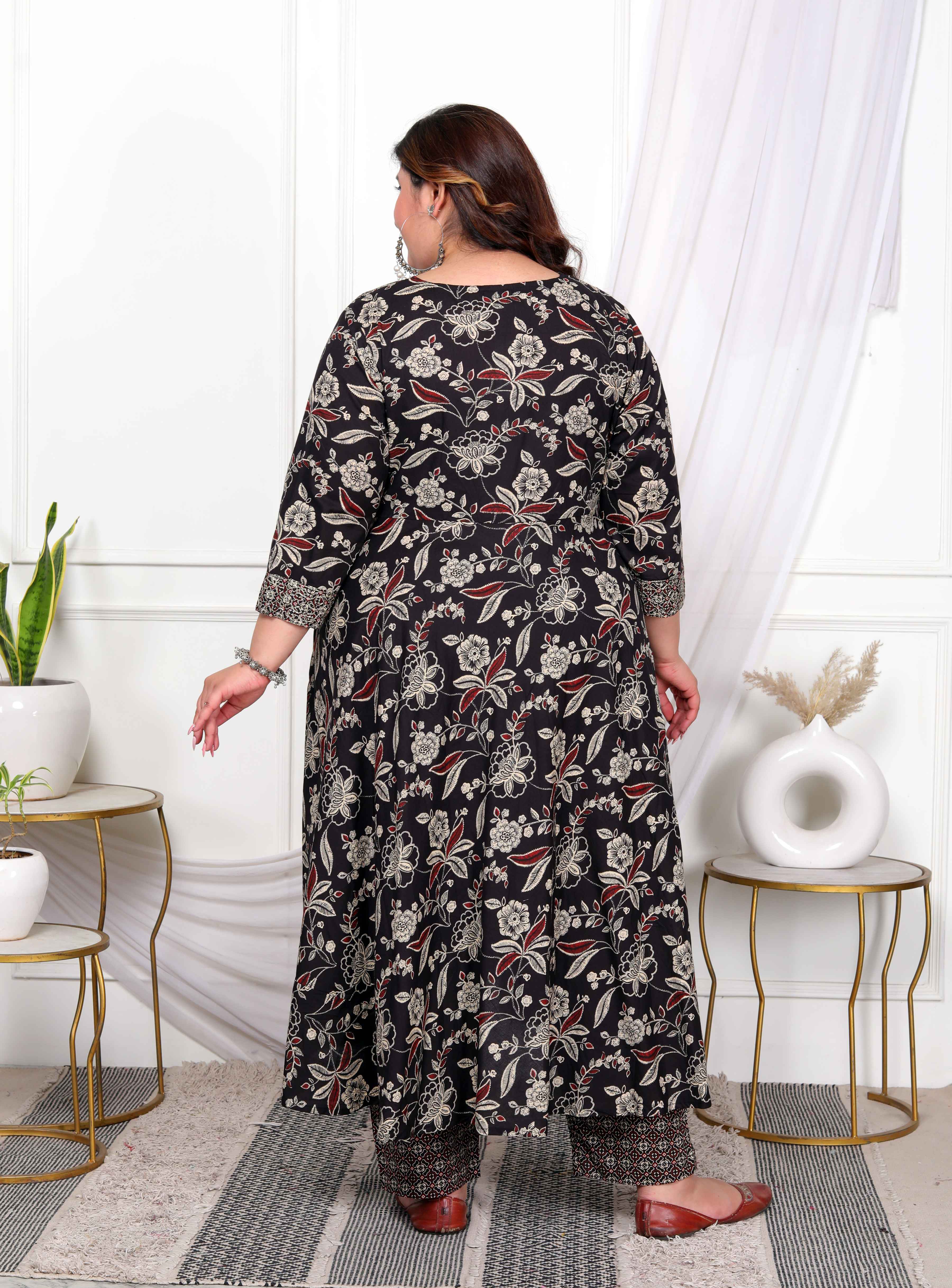 Multi-Color Embroidered Anarkali Kurta with Palazzo and Dupatta Set